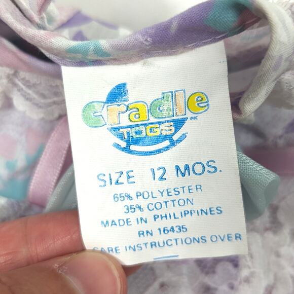 Vintage Cradle Togs Dress Baby Girls Size 12m Purple Floral - Picture 4 of 4